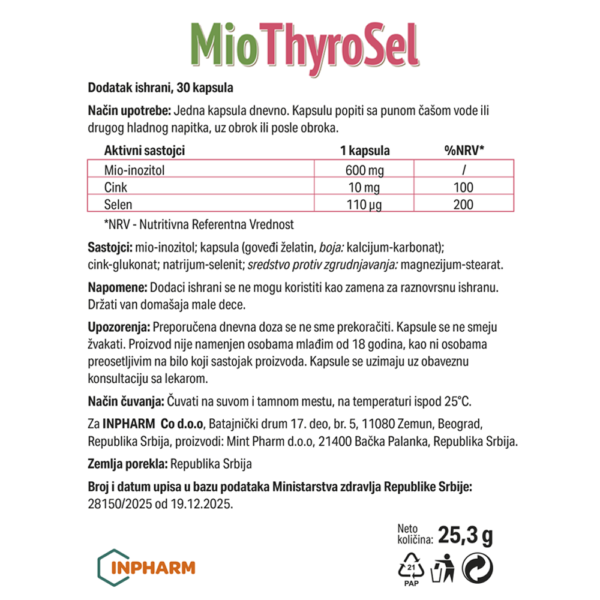 Mio-ThyroSel, kod Hašimoto tireoditisa, 30 kapsula | INPHARM
